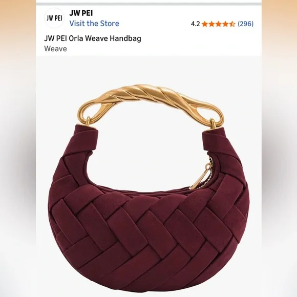 JW PEI Woven Hobo Bag with Gold Accent. Color - Claret - Picture 1 of 6